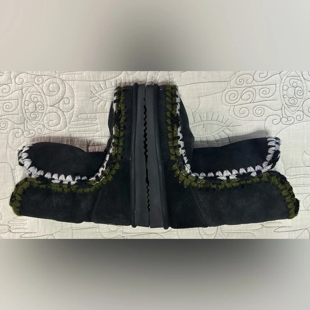 Mou Black Suede Shearling-Trim Moccasin Boots - Picture 4 of 15